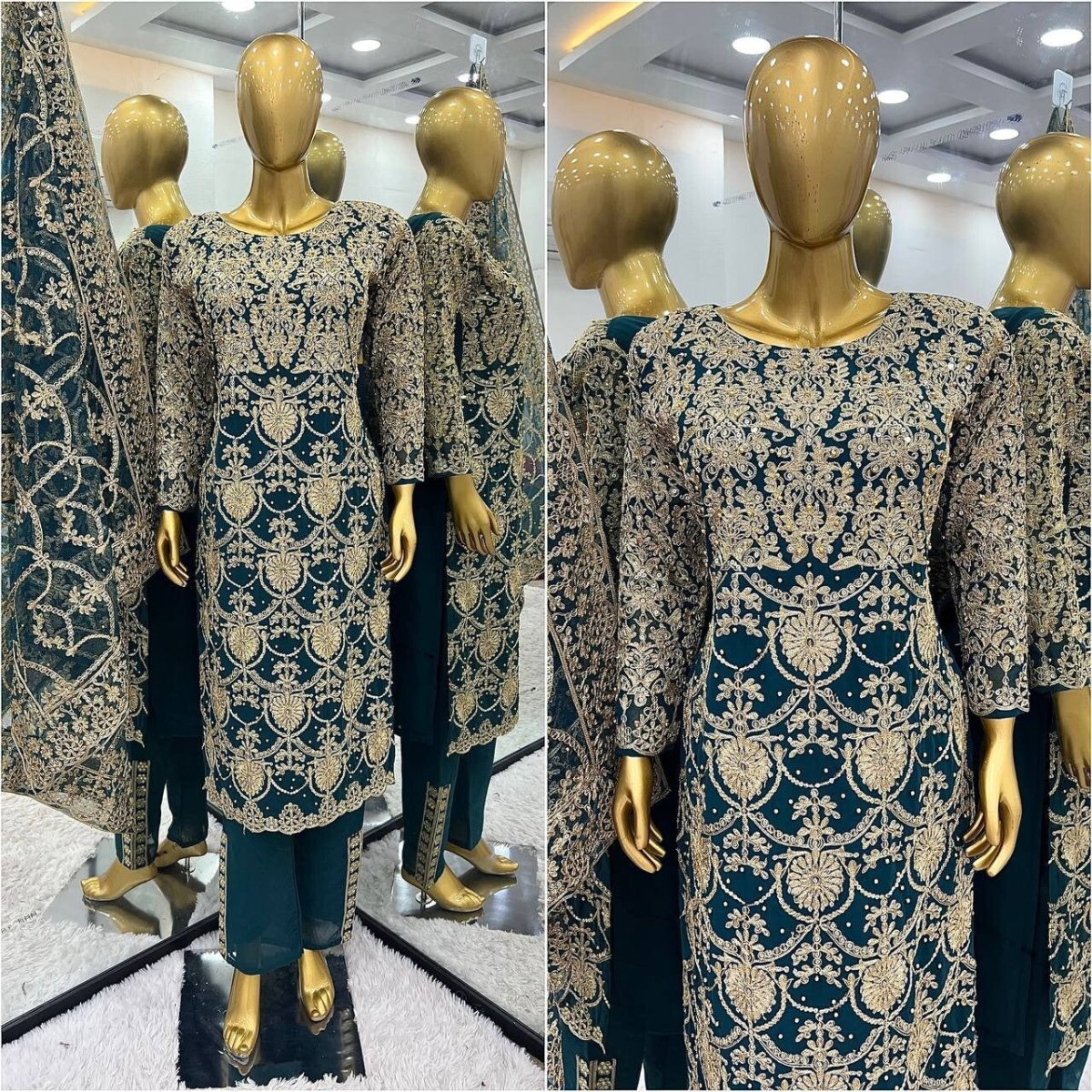 Anarkali Gown Georgette Indian Wedding Party Wear Dress Bollywood Suit Pant 3PC - 001FASHIONFORWARD