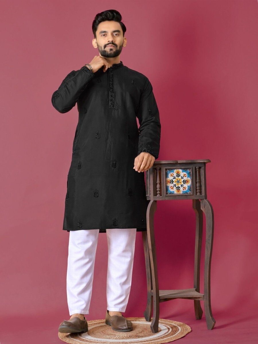 Cotton Men's Designer Wedding Bollywood Traditional Ethnic Long Kurta Payjama - 001FASHIONFORWARD