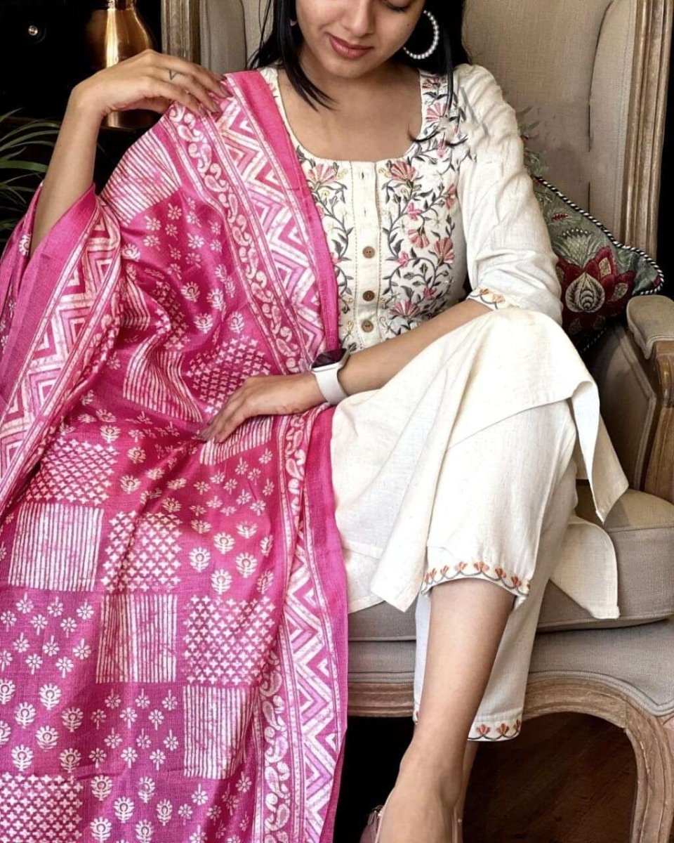 Cotton Salwar Kameez Suit Kurti Women Tunic Kurta Pant Dupatta Set Dress - 001FASHIONFORWARD