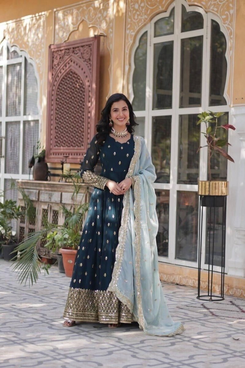 Indian Bollywood Bridal Party Heavy Pakistani Flared Anarkali Wedding Gown - 001FASHIONFORWARD