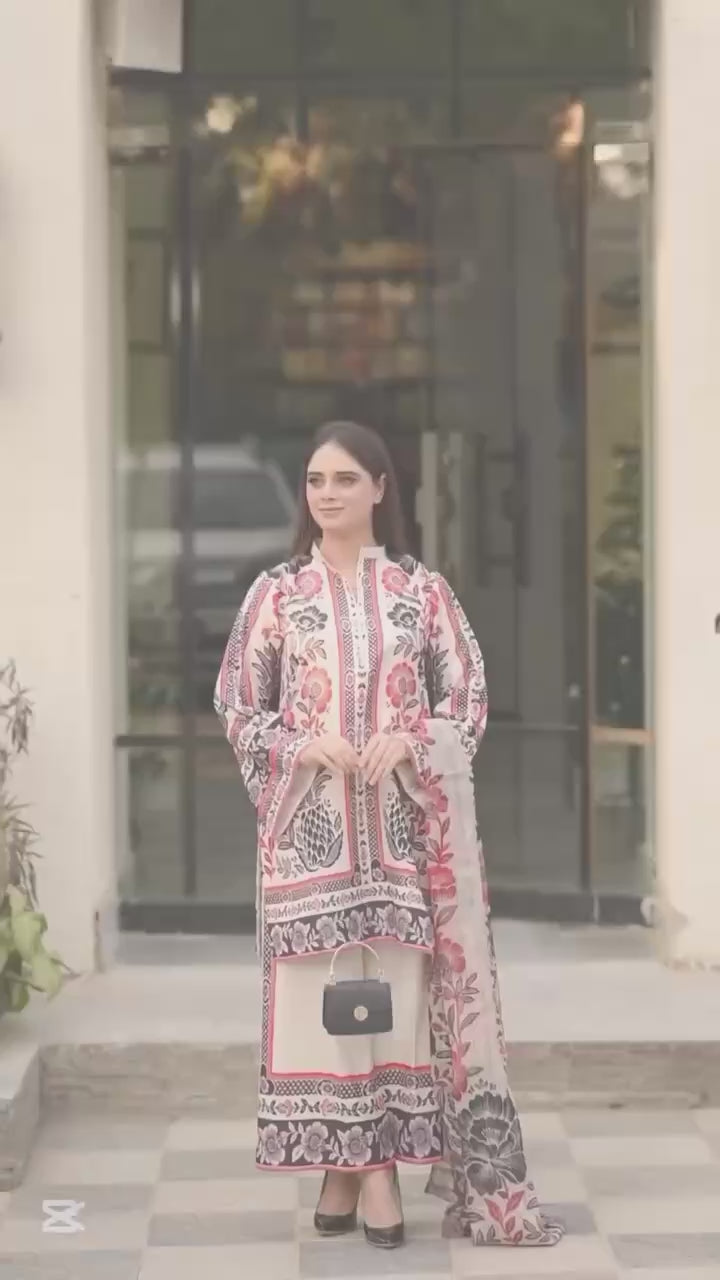 Beige & Bronze Digital Printed Designer Farsi Suit WIth Chiffon Duppatta Suit set