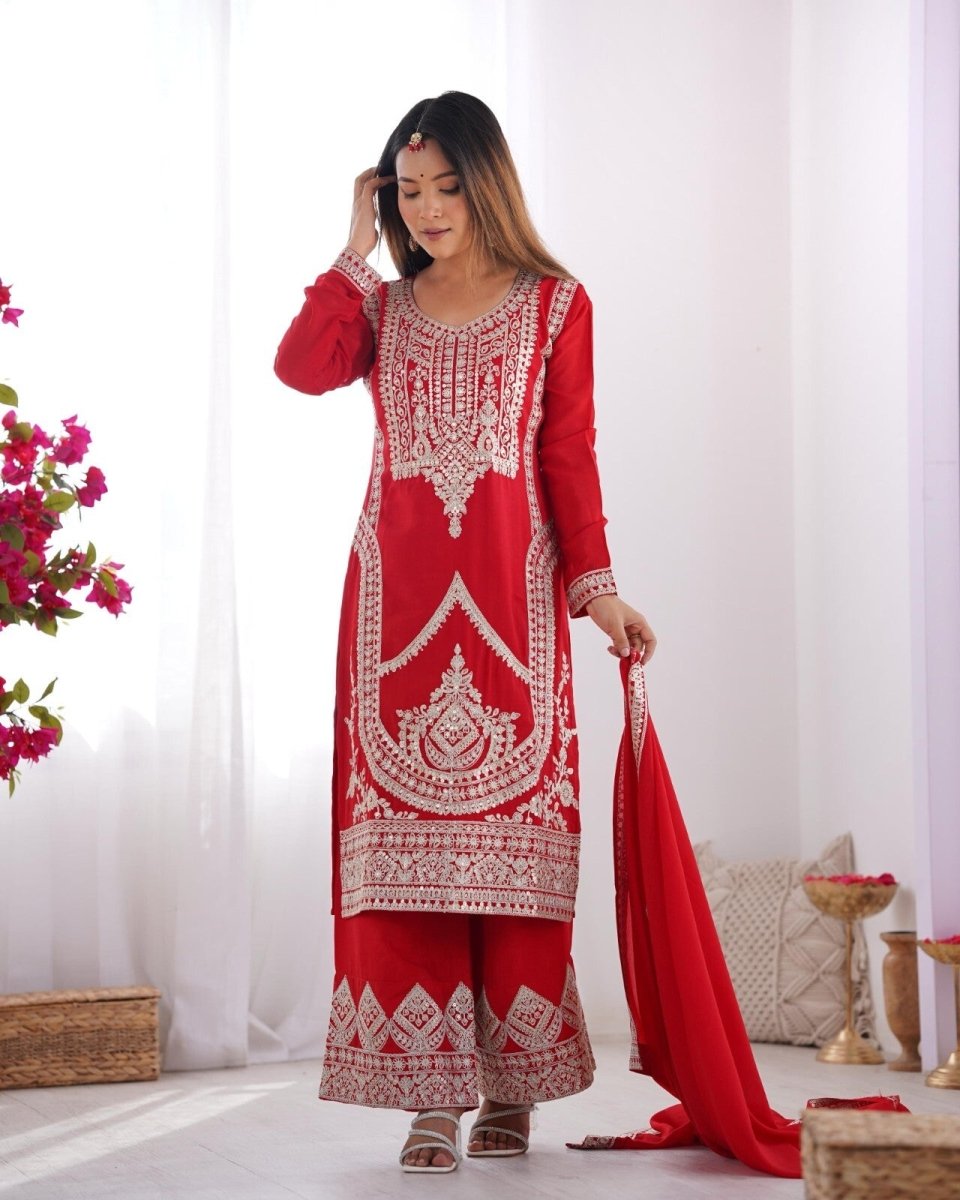Pure Vichitra Silk with Beautiful Embroidery Sequence and Dori Work Sharara - 001FASHIONFORWARD