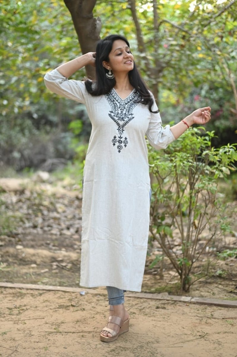 2 pcs Beautiful Partywear Khadi Cotton Salwar Suit Indian Women Kurti Pant Set - 001FASHIONFORWARD
