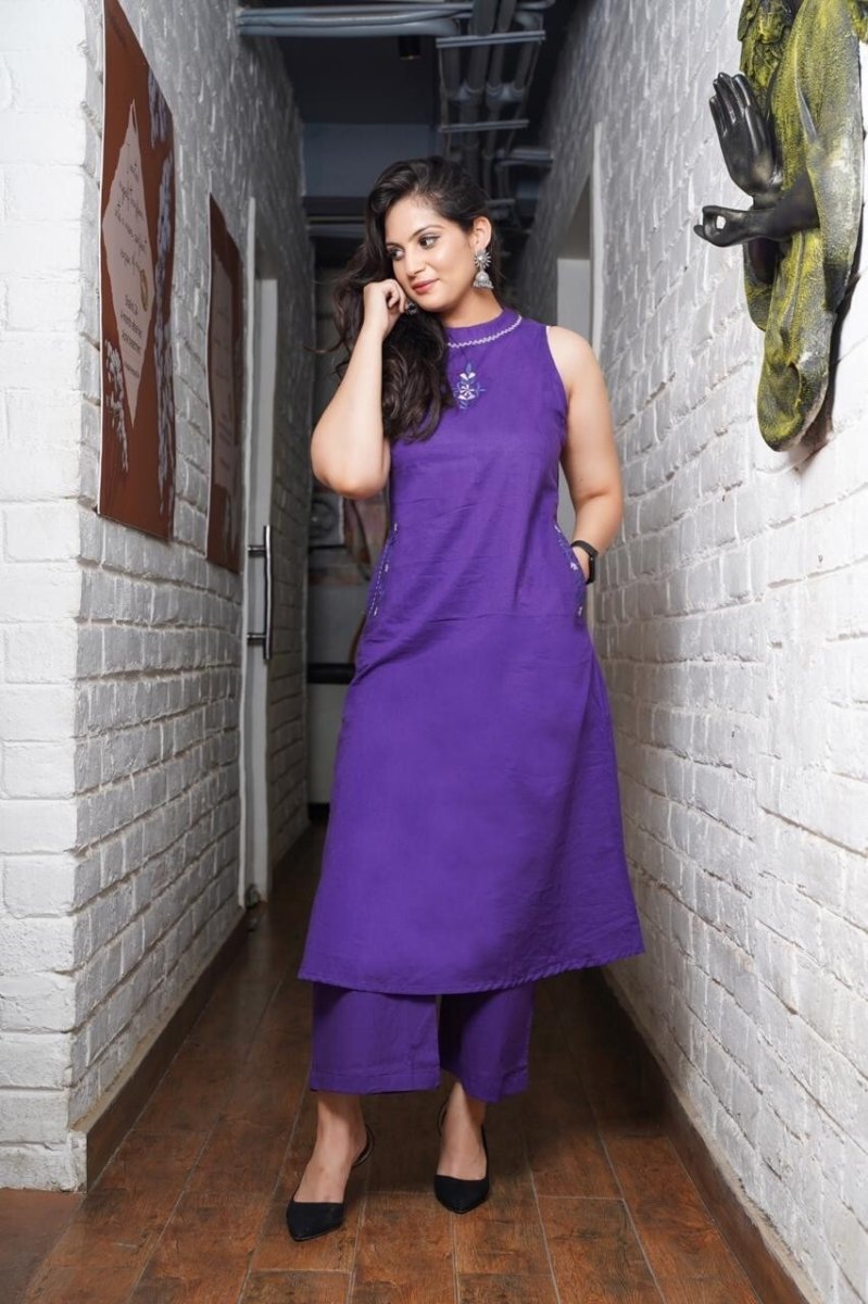 2 pcs Cotton Designer Ethnic Kurti Pant Set Indian Wear Salwar Kameez Kurta Set - 001FASHIONFORWARD