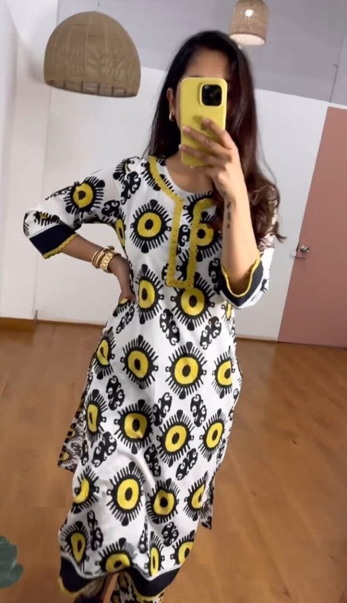 2 Pcs Cotton Printed Salwar Suit – Ready - to - Wear Floral Kurta Pant Set - 001FASHIONFORWARD