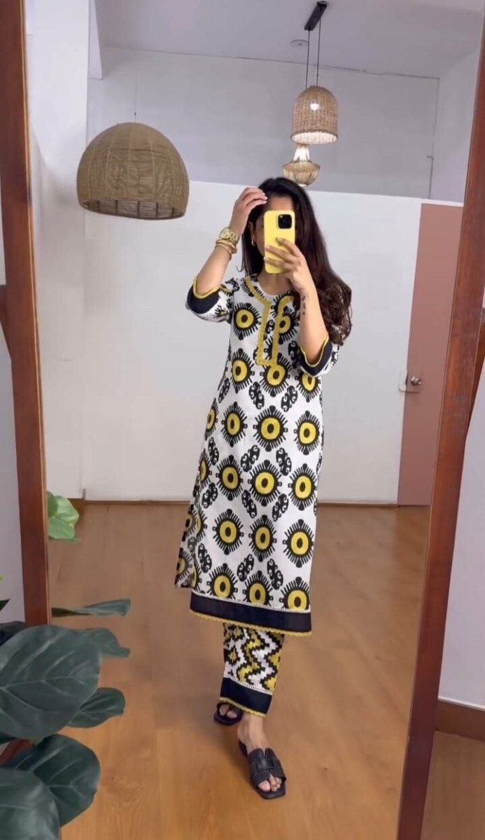 2 Pcs Cotton Printed Salwar Suit – Ready - to - Wear Floral Kurta Pant Set - 001FASHIONFORWARD