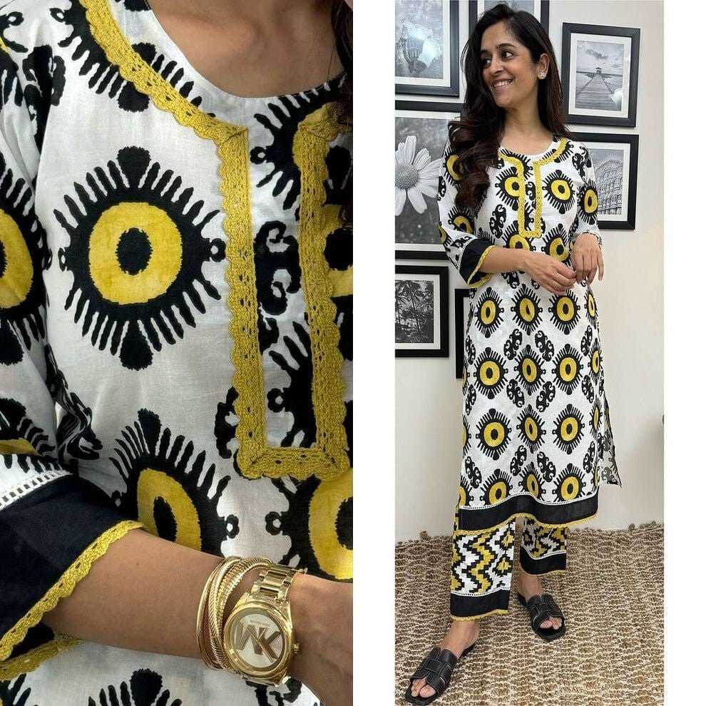 2 Pcs Cotton Printed Salwar Suit – Ready - to - Wear Floral Kurta Pant Set - 001FASHIONFORWARD