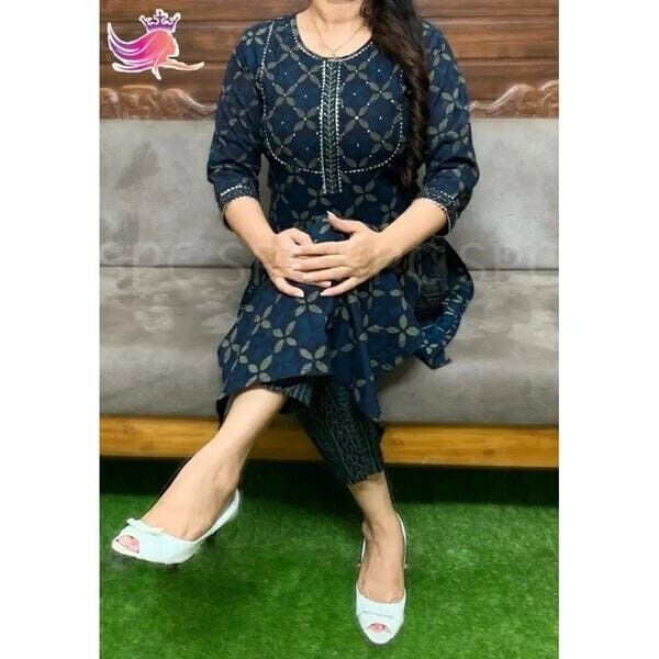 2 pcs cotton Salwar kameez Suit Regular Wear Casual Kurti Pajama Pant set - 001FASHIONFORWARD