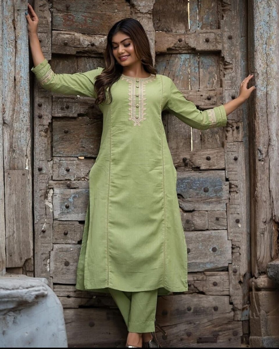 2 pcs Cotton Salwar Kameez Women Bollywood Party Wear Top Tunic Kurti Set - 001FASHIONFORWARD