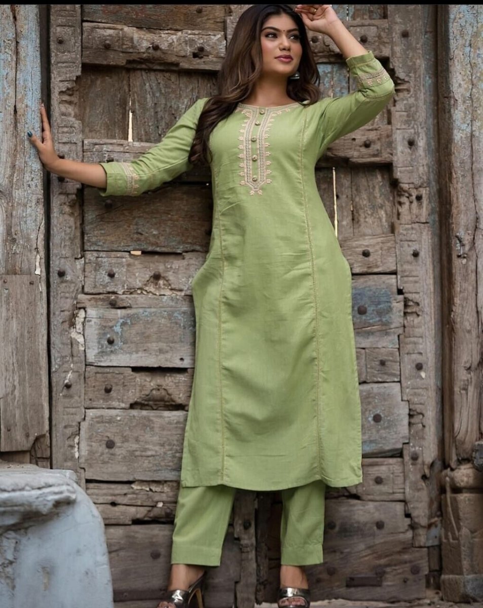 2 pcs Cotton Salwar Kameez Women Bollywood Party Wear Top Tunic Kurti Set - 001FASHIONFORWARD