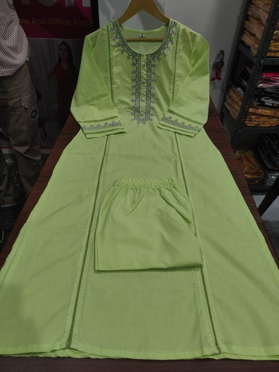 2 pcs Cotton Salwar Kameez Women Bollywood Party Wear Top Tunic Kurti Set - 001FASHIONFORWARD