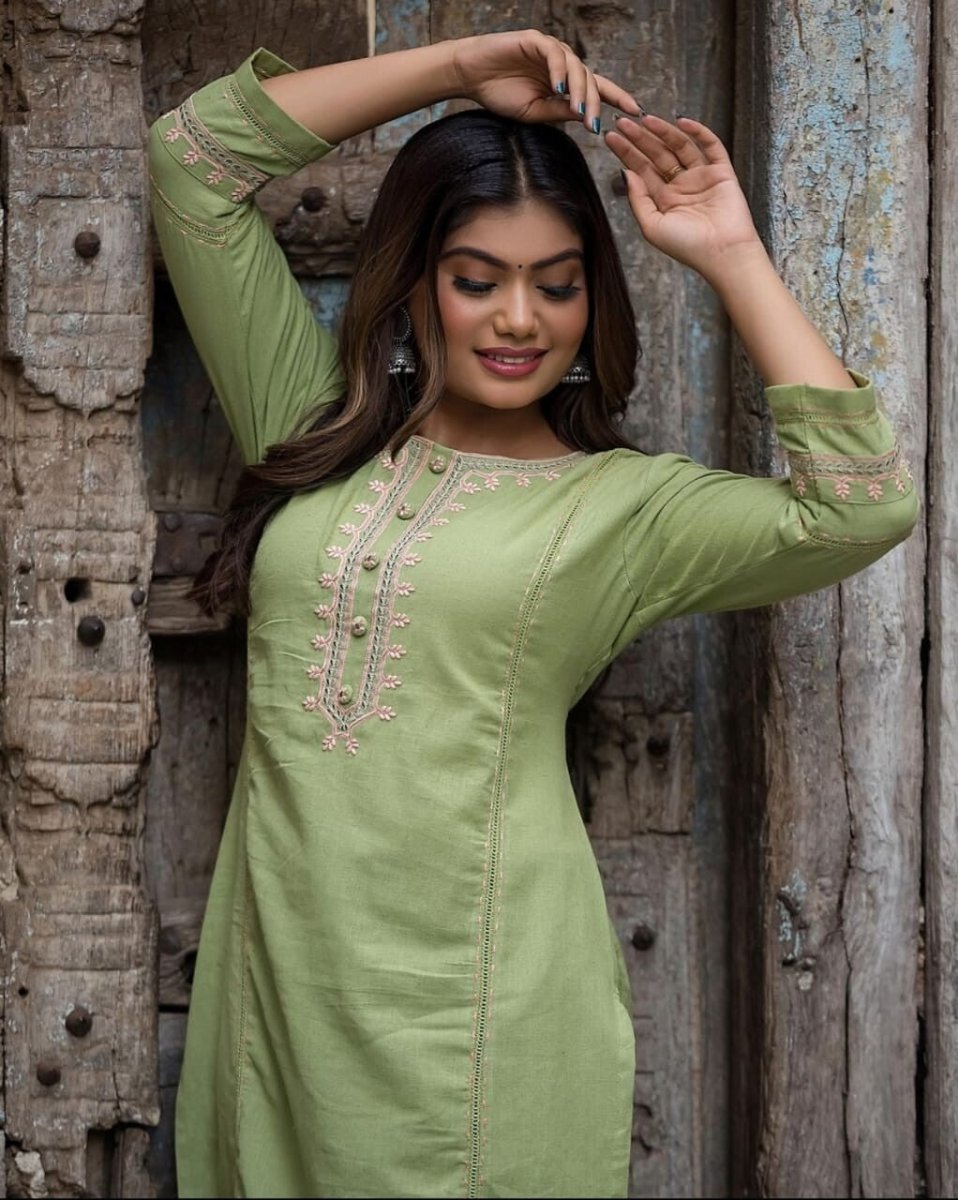2 pcs Cotton Salwar Kameez Women Bollywood Party Wear Top Tunic Kurti Set - 001FASHIONFORWARD