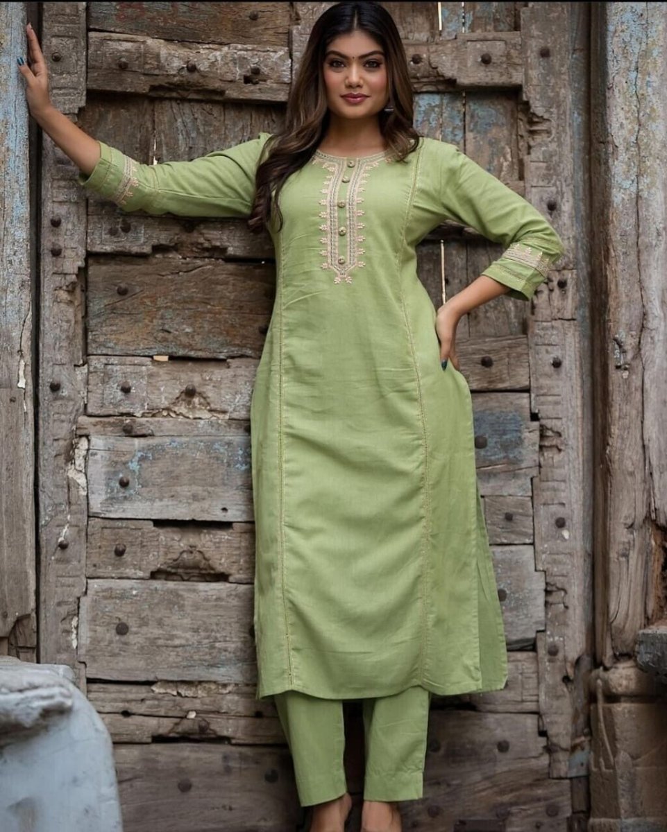 2 pcs Cotton Salwar Kameez Women Bollywood Party Wear Top Tunic Kurti Set - 001FASHIONFORWARD