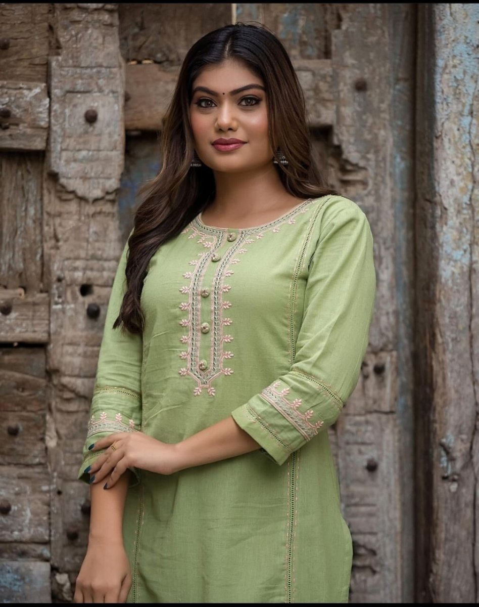 2 pcs Cotton Salwar Kameez Women Bollywood Party Wear Top Tunic Kurti Set - 001FASHIONFORWARD