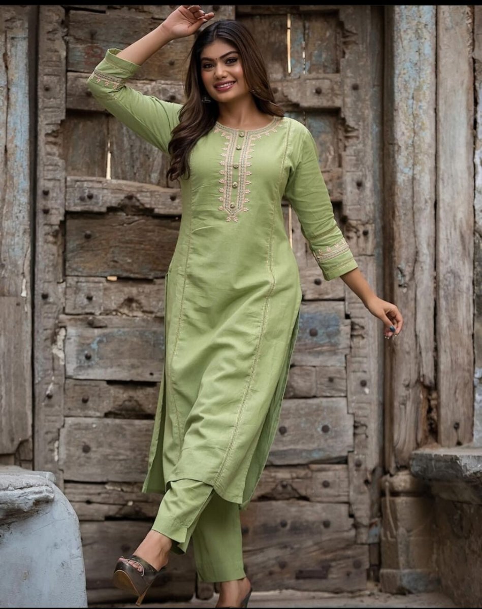 2 pcs Cotton Salwar Kameez Women Bollywood Party Wear Top Tunic Kurti Set - 001FASHIONFORWARD