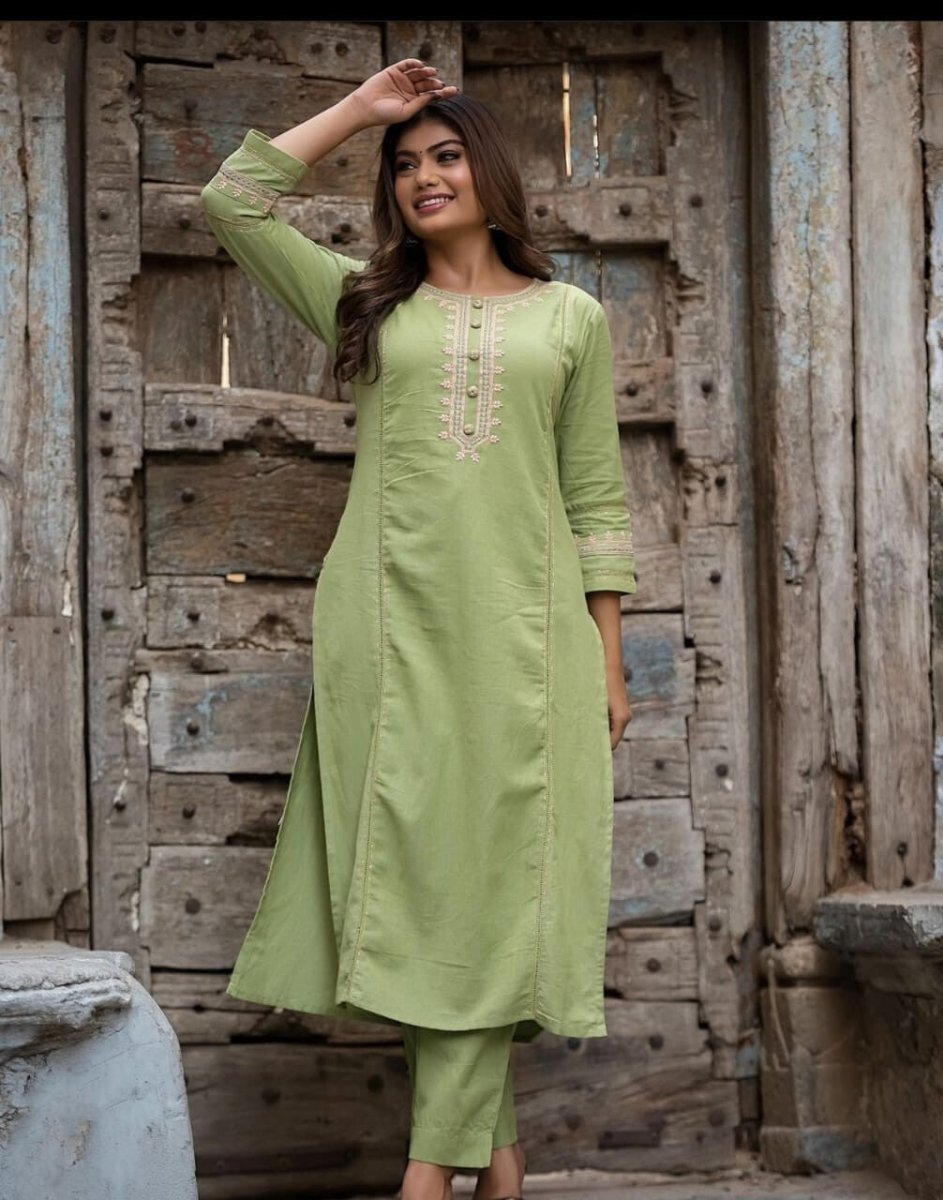 2 pcs Cotton Salwar Kameez Women Bollywood Party Wear Top Tunic Kurti Set - 001FASHIONFORWARD
