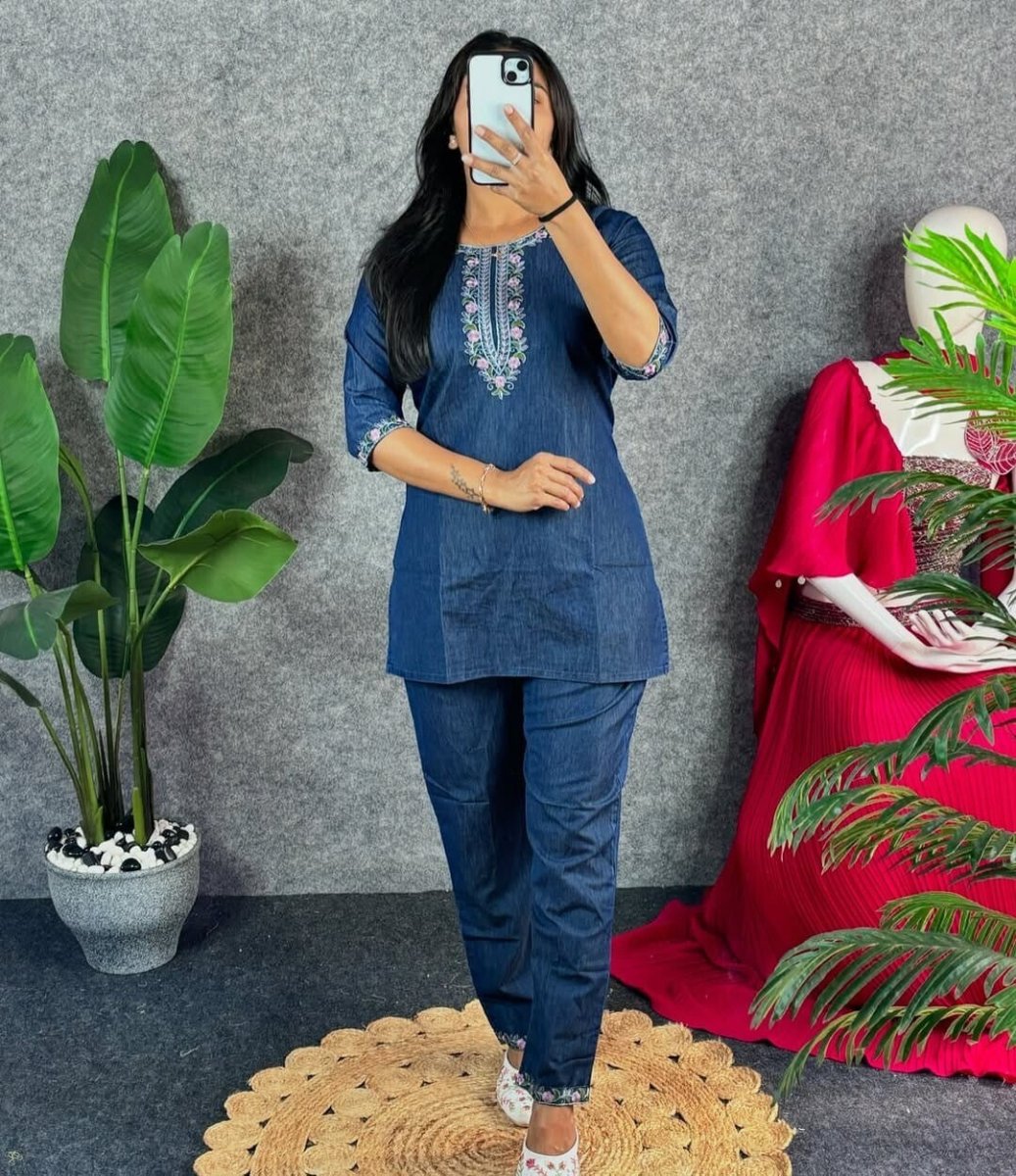 2 pcs Cotton Solid night Suit Kurti Set Women Ethnic Kurta Pant Set Dress - 001FASHIONFORWARD