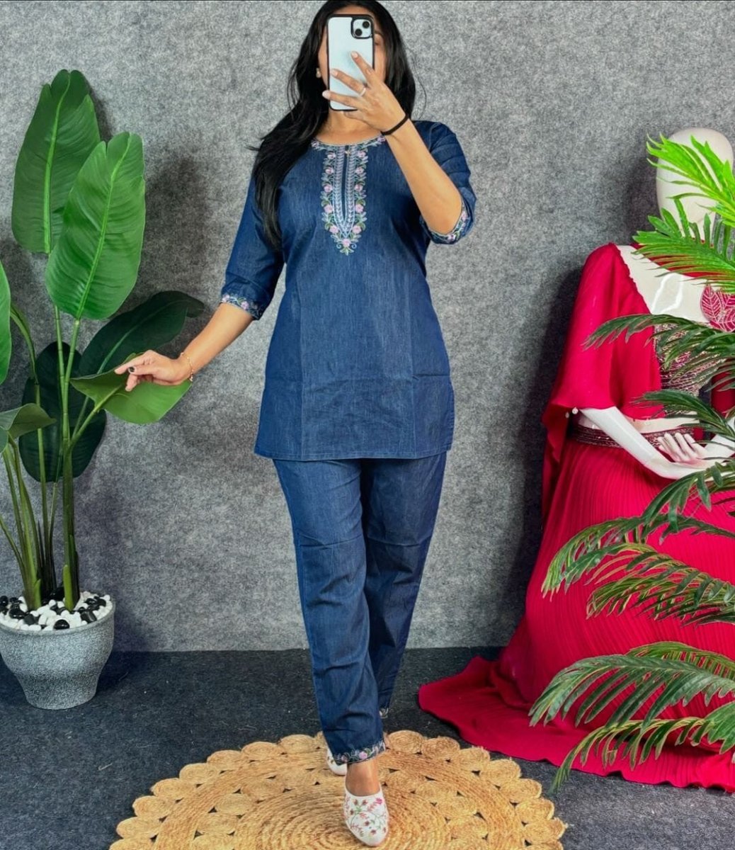 2 pcs Cotton Solid night Suit Kurti Set Women Ethnic Kurta Pant Set Dress - 001FASHIONFORWARD