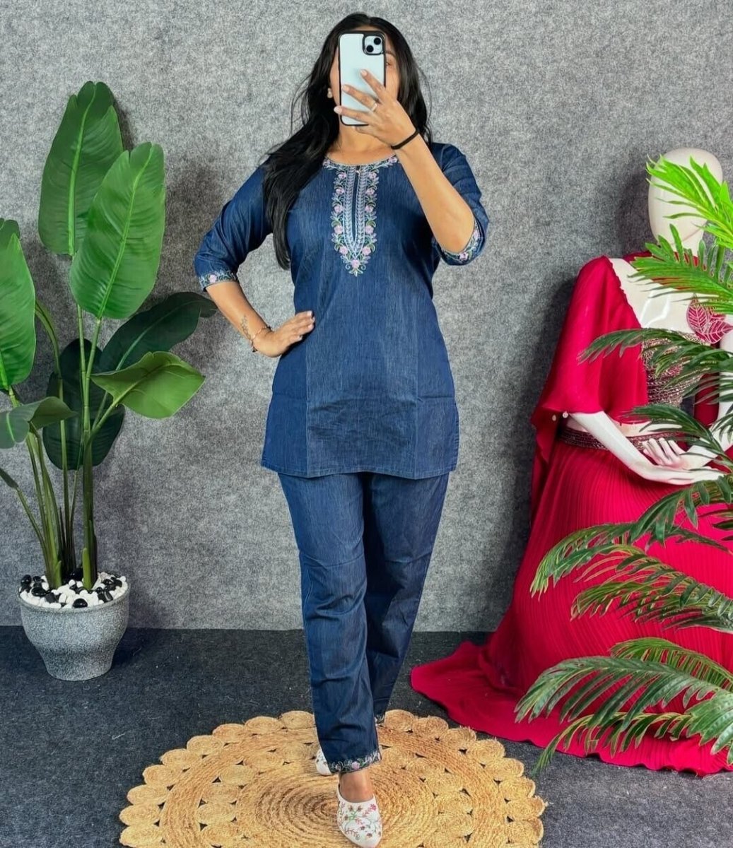 2 pcs Cotton Solid night Suit Kurti Set Women Ethnic Kurta Pant Set Dress - 001FASHIONFORWARD