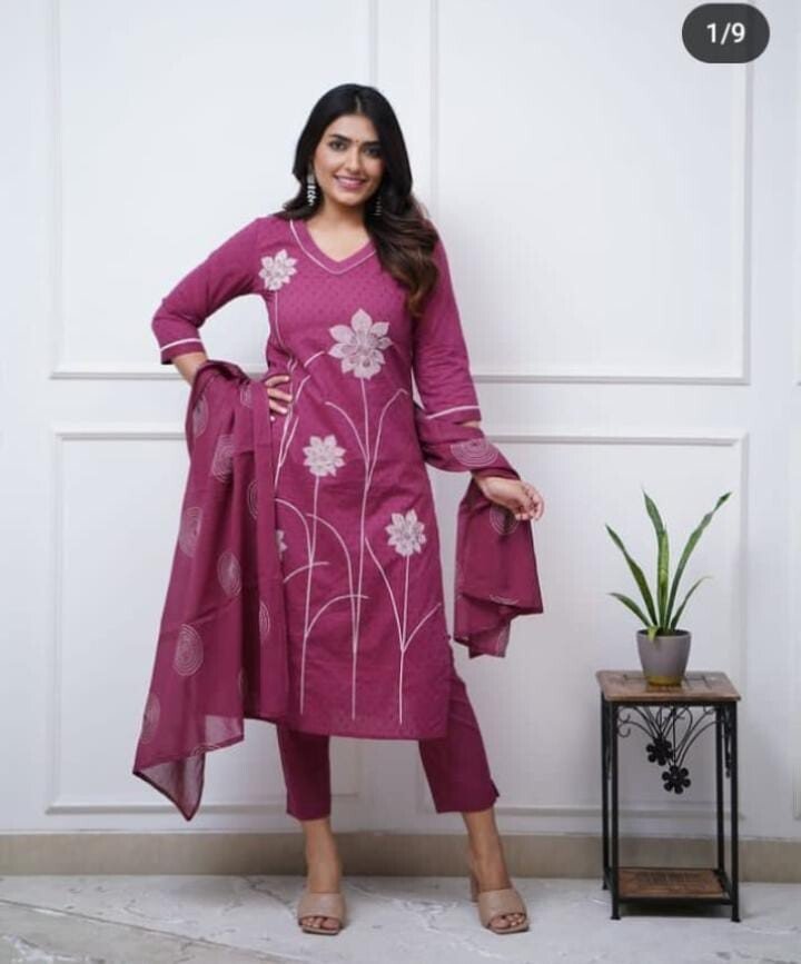2 Pcs Cotton Wear Kurta with Sharara Indian Ready made Beautiful Salwar Kameez - 001FASHIONFORWARD