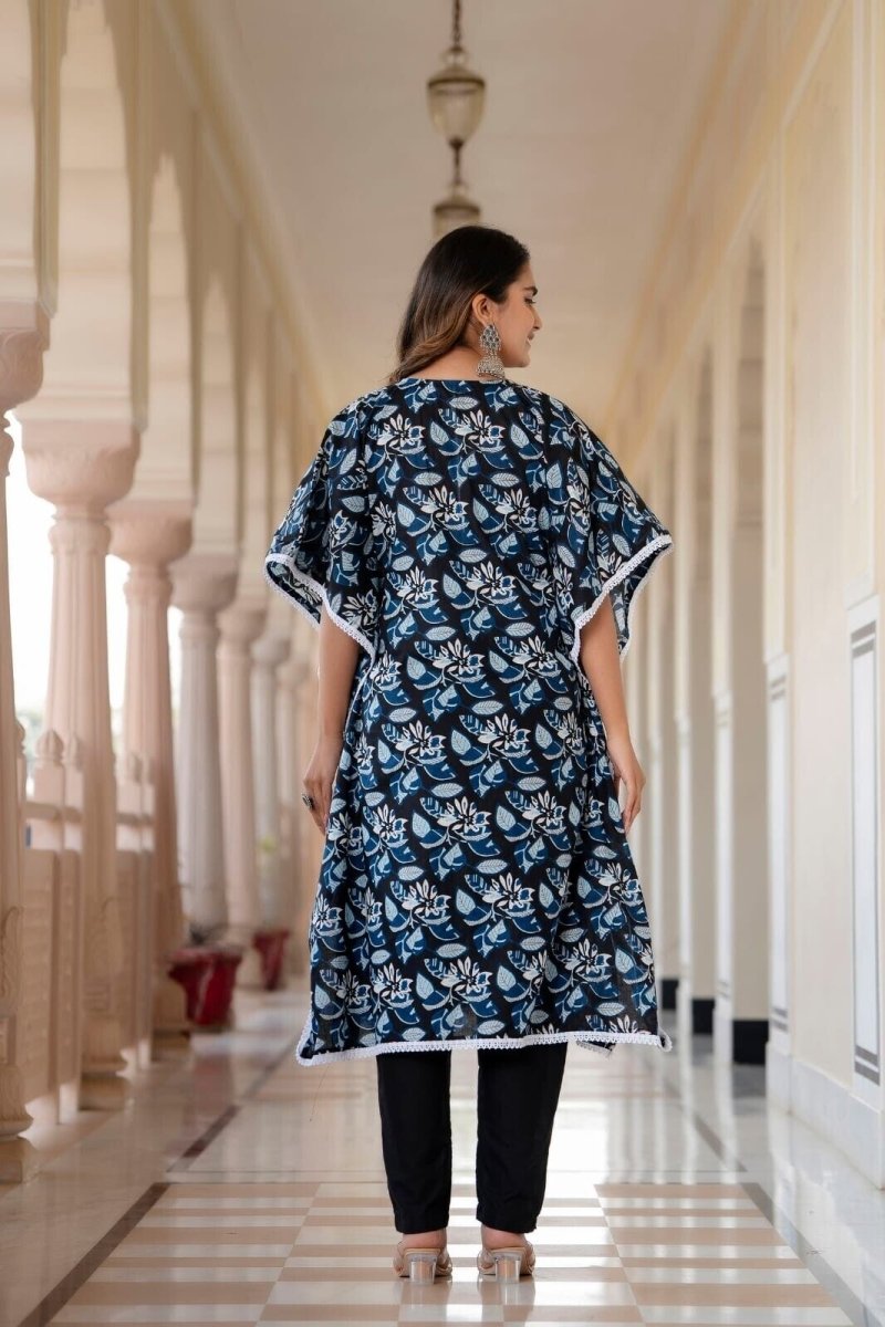 2 pcs Kaftan Style Set – Cotton with Embroidery, Lace Work & Tassel Detailing - 001FASHIONFORWARD