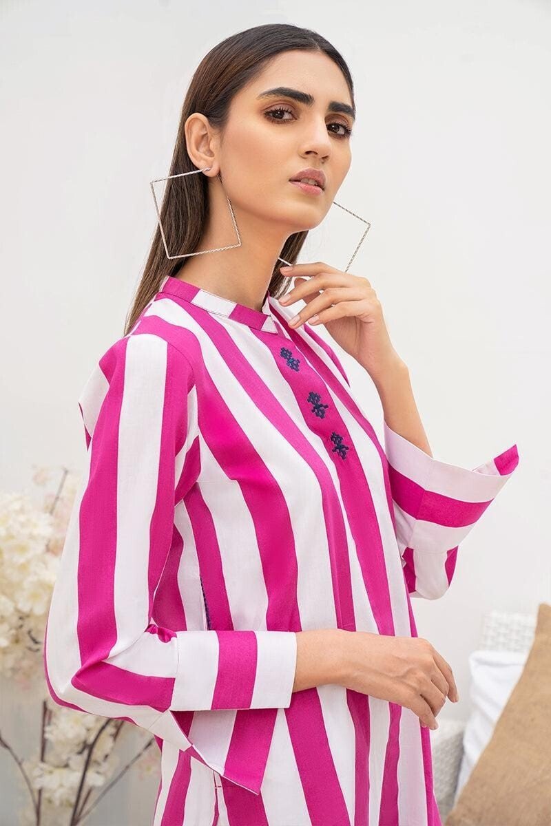 2 pcs Rayon Patch & Stripe Salwar Kameez Suit Indian Fabric Kurti Pant Cotton - 001FASHIONFORWARD