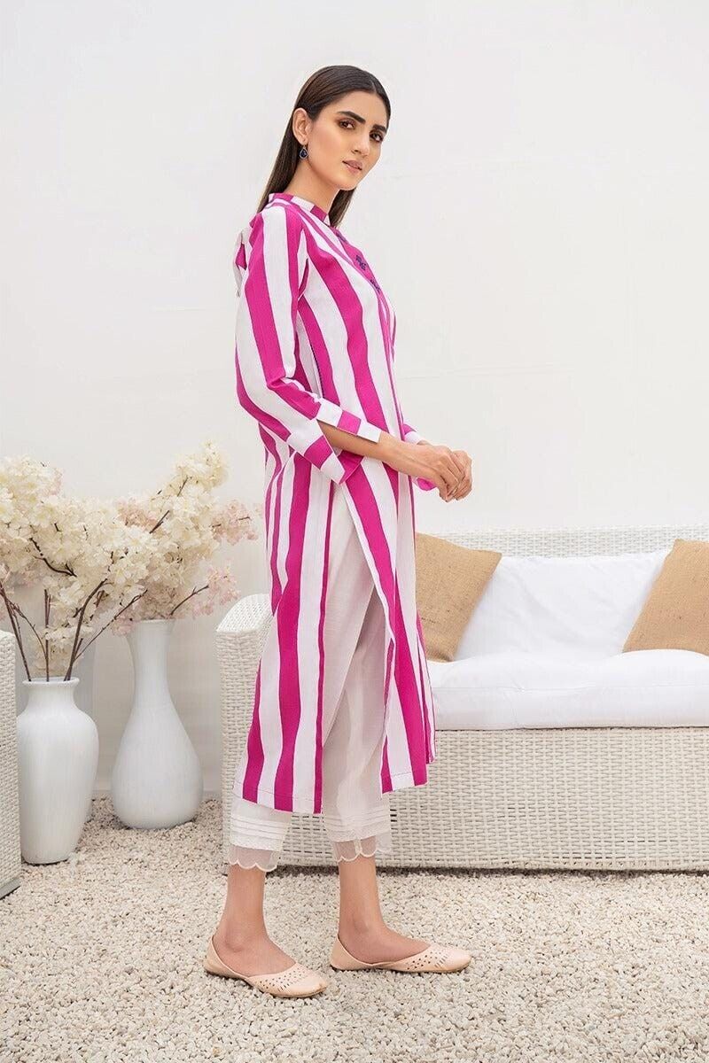 2 pcs Rayon Patch & Stripe Salwar Kameez Suit Indian Fabric Kurti Pant Cotton - 001FASHIONFORWARD