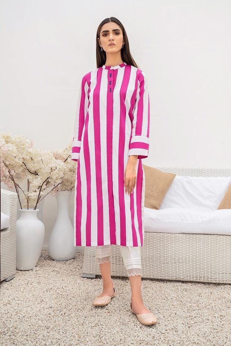 2 pcs Rayon Patch & Stripe Salwar Kameez Suit Indian Fabric Kurti Pant Cotton - 001FASHIONFORWARD