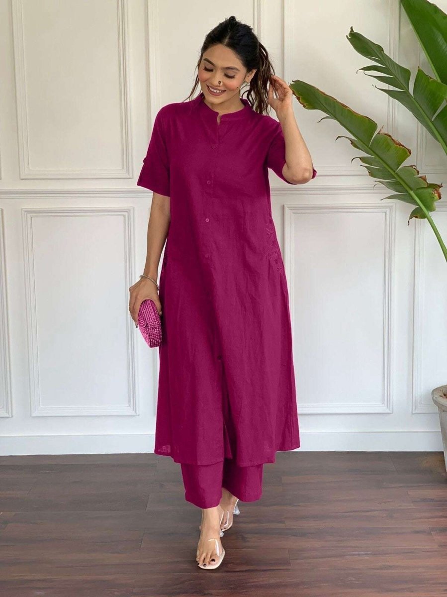 2 pcs Solid Indian Salwar Kameez Readymade Suits Indian casual dress cotton - 001FASHIONFORWARD