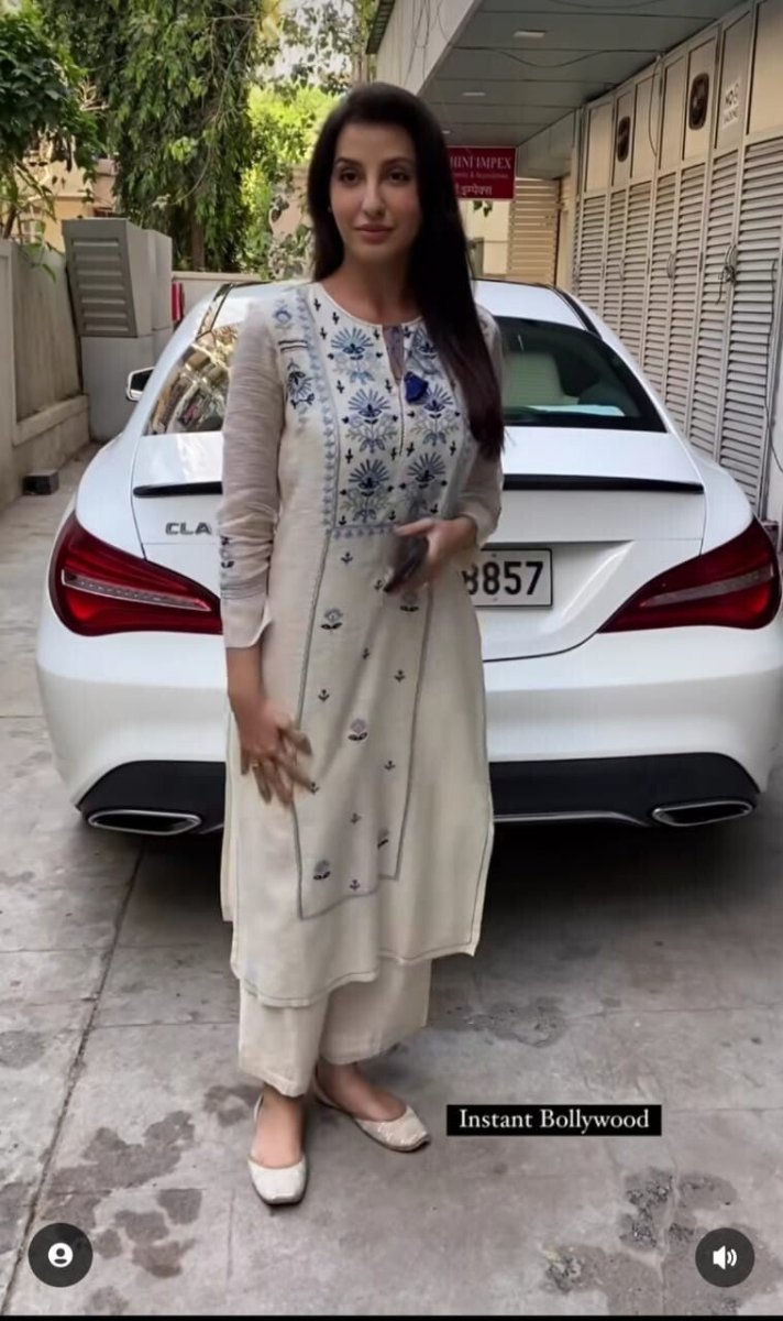 2 pcs White embroidered bollywood nora style kurti pant salwar kameez Dress - 001FASHIONFORWARD