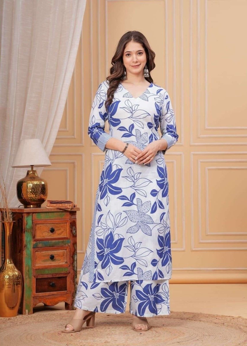 2 - Piece Cotton Pakistani Printed Wedding & Party Wear Sharara Suit – Bollywood S - 001FASHIONFORWARD