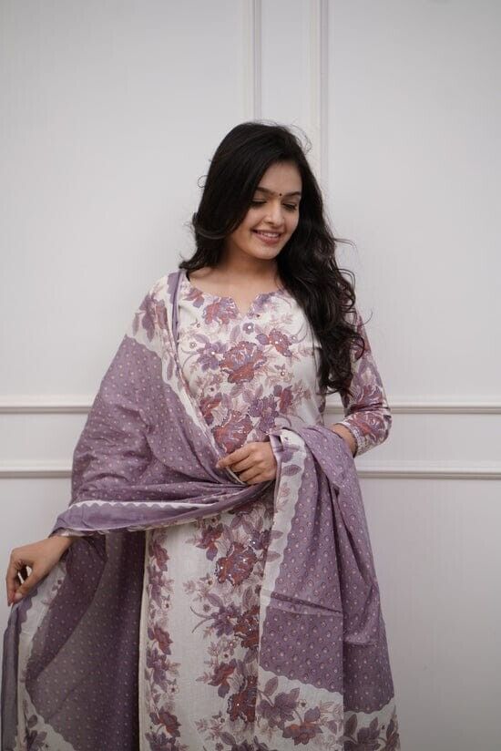 3 pcs Pure Cotton Women Salwar Kameez Suit Indian Fabric Kurti Pant Dupatta - 001FASHIONFORWARD