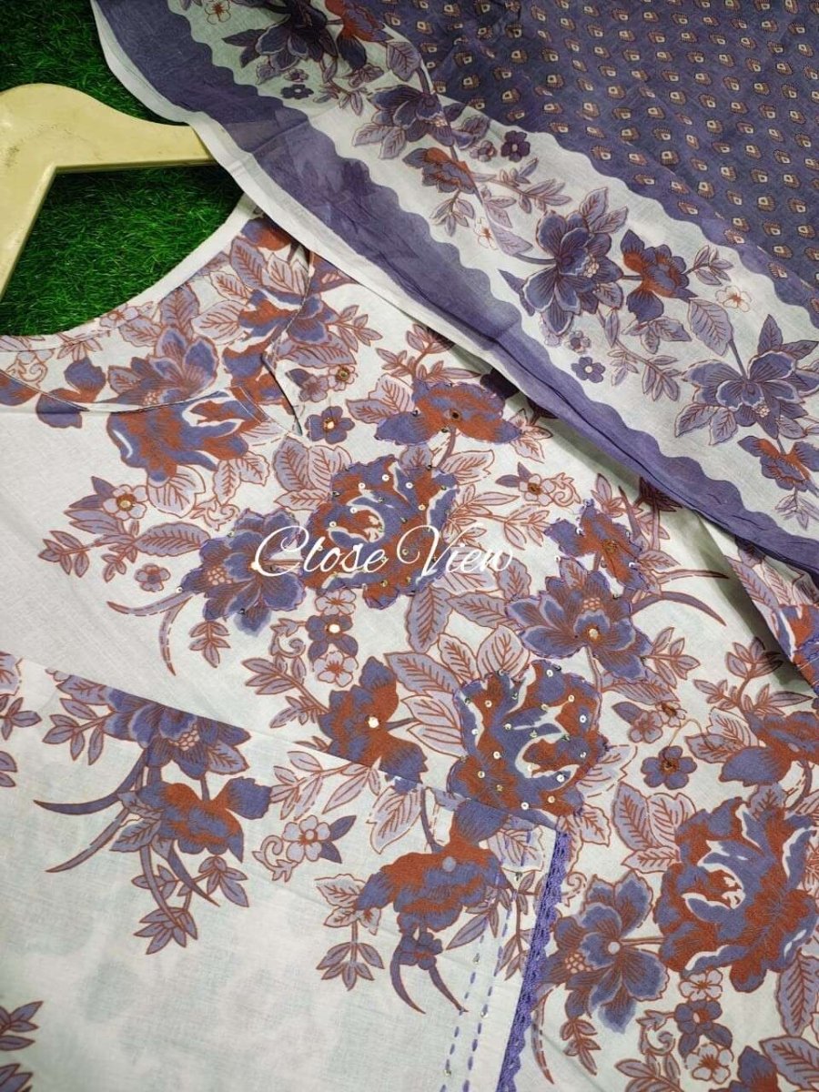 3 pcs Pure Cotton Women Salwar Kameez Suit Indian Fabric Kurti Pant Dupatta - 001FASHIONFORWARD