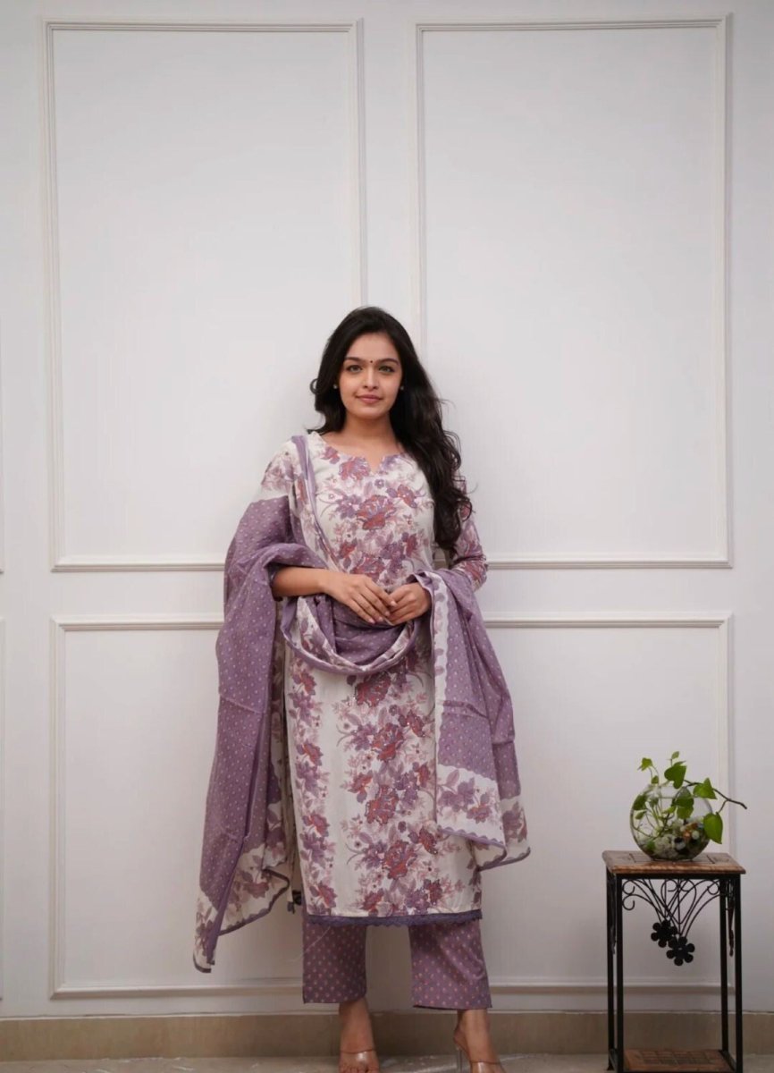 3 pcs Pure Cotton Women Salwar Kameez Suit Indian Fabric Kurti Pant Dupatta - 001FASHIONFORWARD