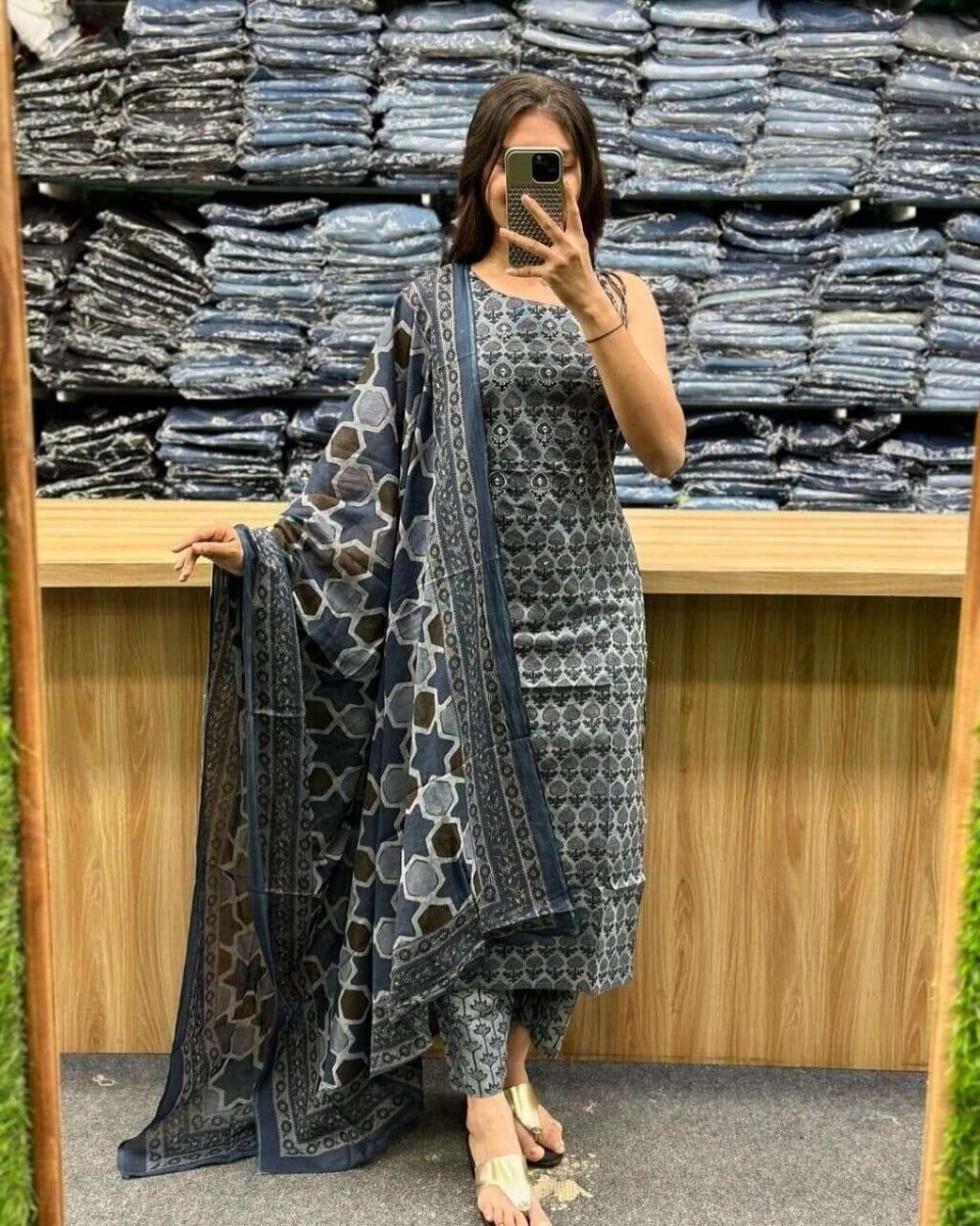 Ajrakh Salwar kameej cotton Straight Kurta Pant & Suit Women Partywear Suit - 001FASHIONFORWARD