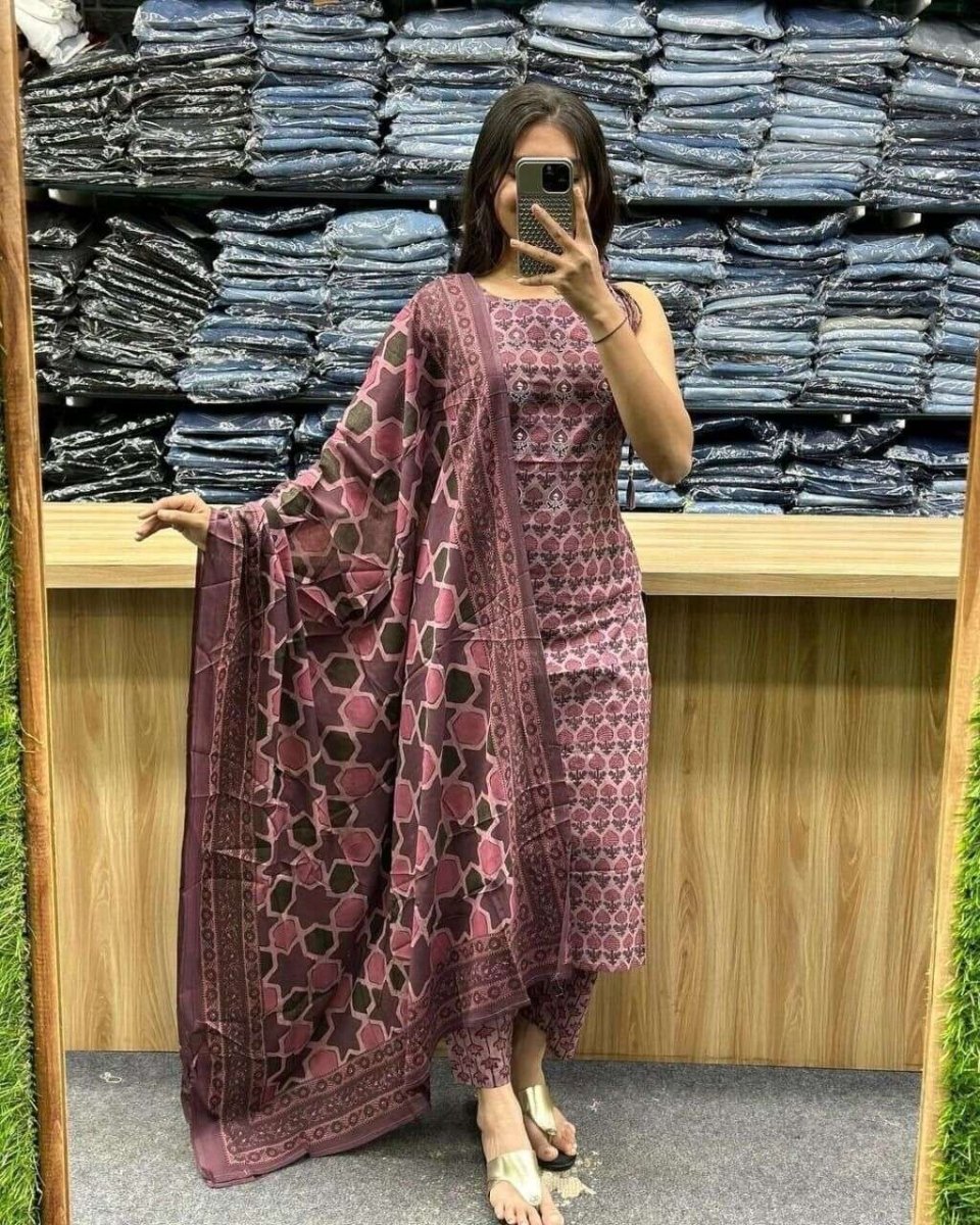 Ajrakh Salwar kameej cotton Straight Kurta Pant & Suit Women Partywear Suit - 001FASHIONFORWARD