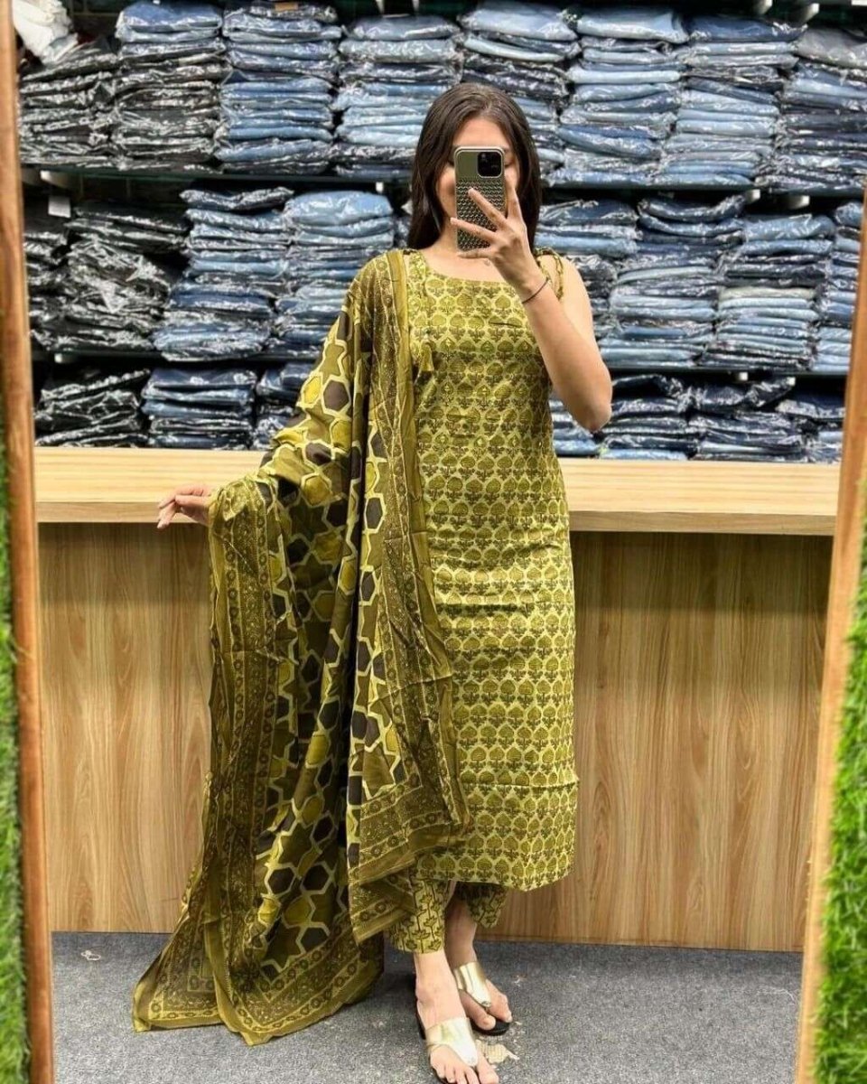 Ajrakh Salwar kameej cotton Straight Kurta Pant & Suit Women Partywear Suit - 001FASHIONFORWARD