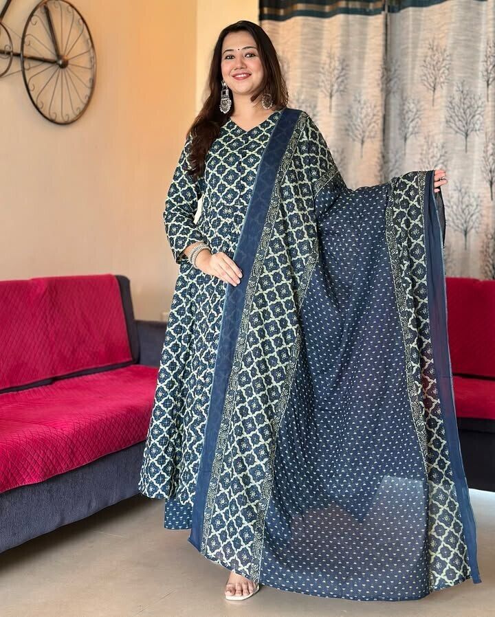 Anarkali Gown Dress – Bollywood Pakistani Indian Wedding Cotton Party Suit - 001FASHIONFORWARD
