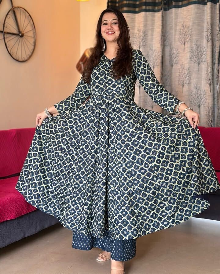Anarkali Gown Dress – Bollywood Pakistani Indian Wedding Cotton Party Suit - 001FASHIONFORWARD