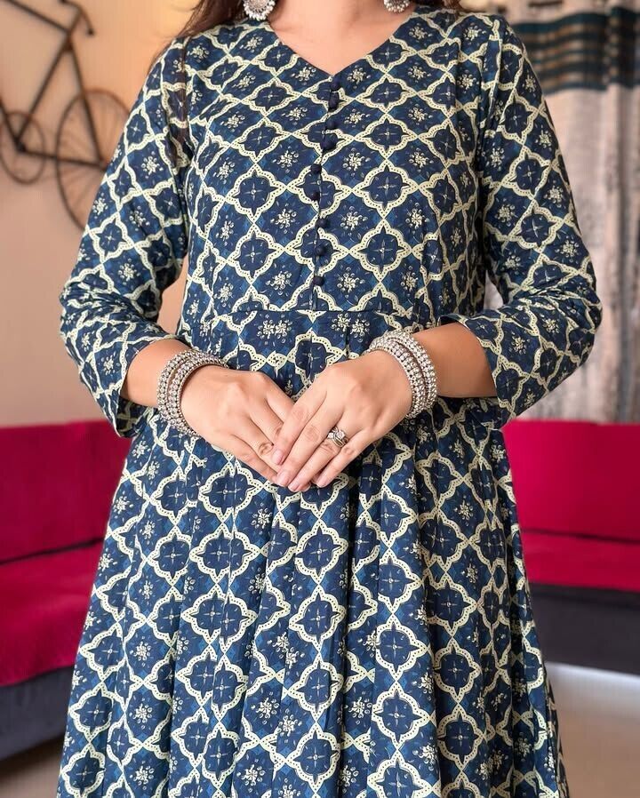 Anarkali Gown Dress – Bollywood Pakistani Indian Wedding Cotton Party Suit - 001FASHIONFORWARD