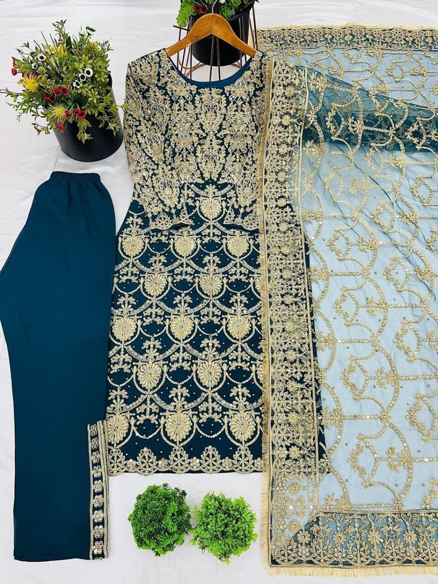 Anarkali Gown Georgette Indian Wedding Party Wear Dress Bollywood Suit Pant 3PC - 001FASHIONFORWARD