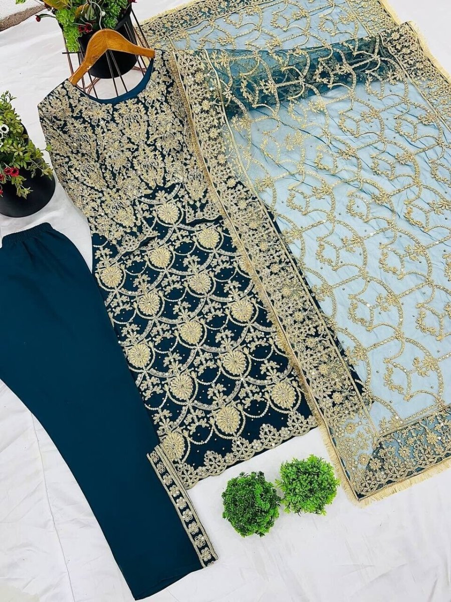 Anarkali Gown Georgette Indian Wedding Party Wear Dress Bollywood Suit Pant 3PC - 001FASHIONFORWARD