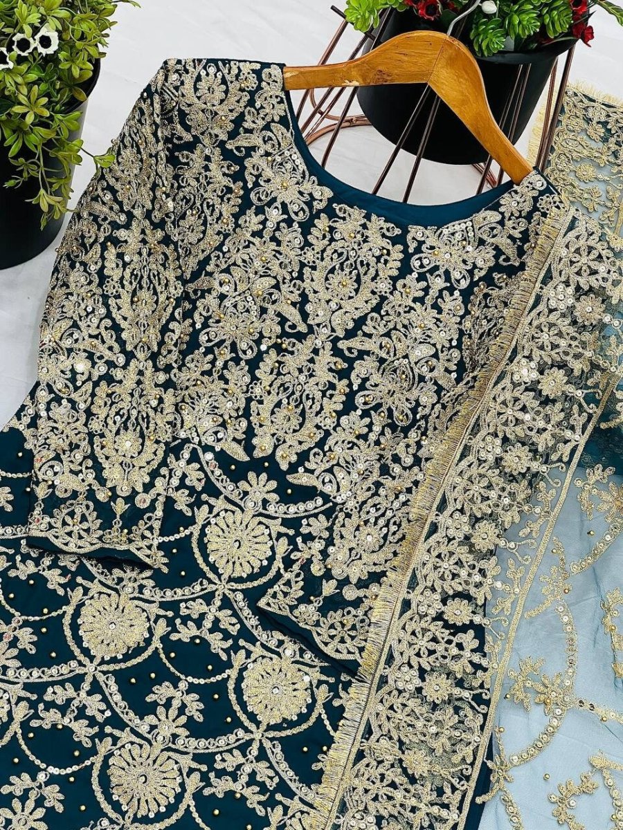 Anarkali Gown Georgette Indian Wedding Party Wear Dress Bollywood Suit Pant 3PC - 001FASHIONFORWARD
