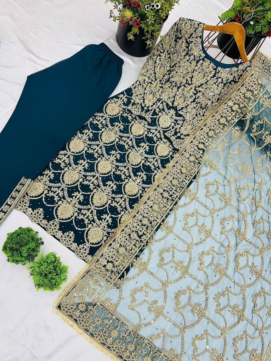 Anarkali Gown Georgette Indian Wedding Party Wear Dress Bollywood Suit Pant 3PC - 001FASHIONFORWARD