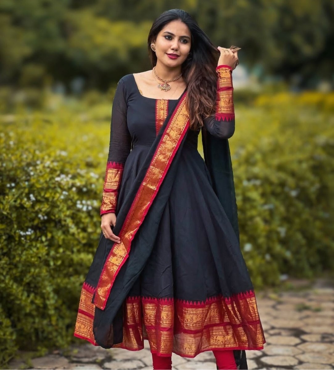 Anarkali Gown Pakistani Salwar Kameez Ready made Wedding Partywear Chanderi silk - 001FASHIONFORWARD