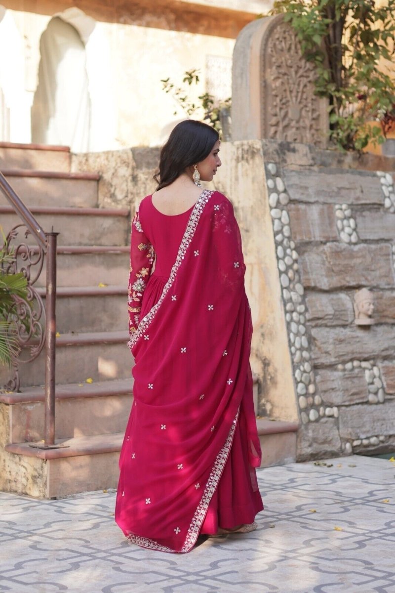 Anarkali Gown Red Pakistani Dress Suit Wear Indian Bollywood Long full length - 001FASHIONFORWARD