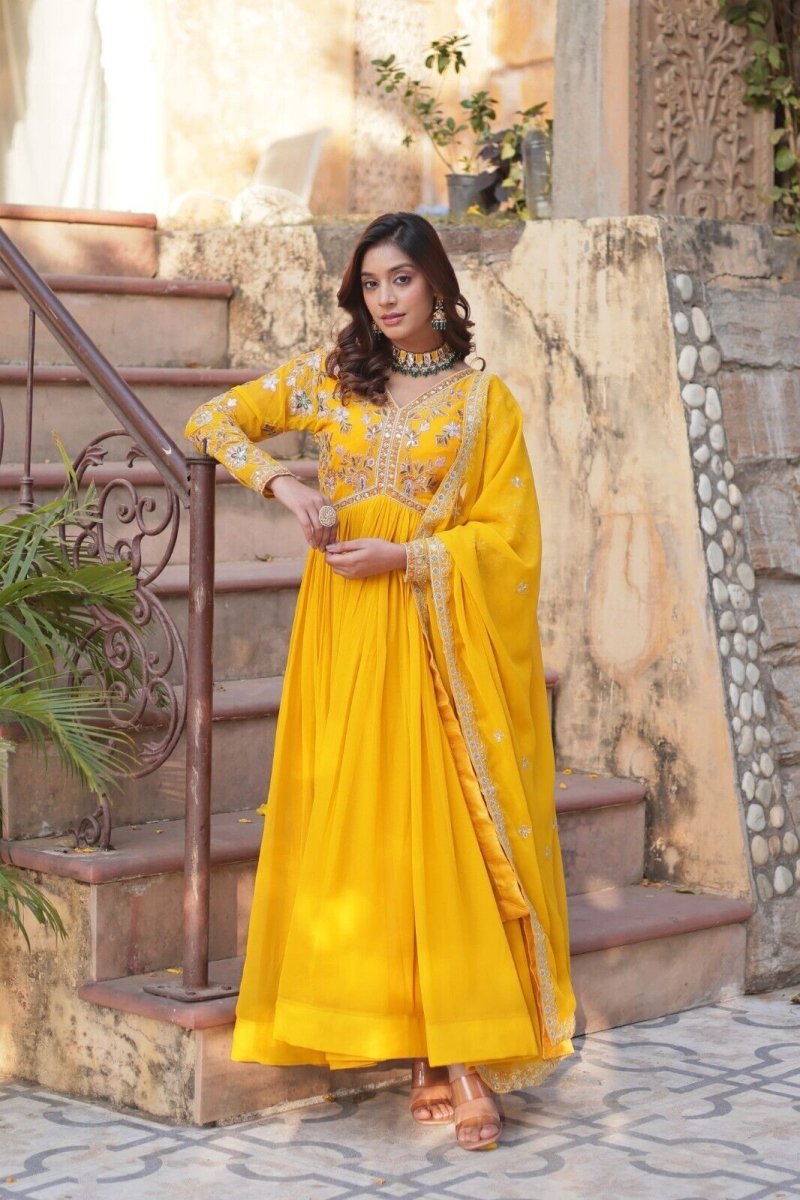 Anarkali Gown Red Pakistani Dress Suit Wear Indian Bollywood Long full length - 001FASHIONFORWARD