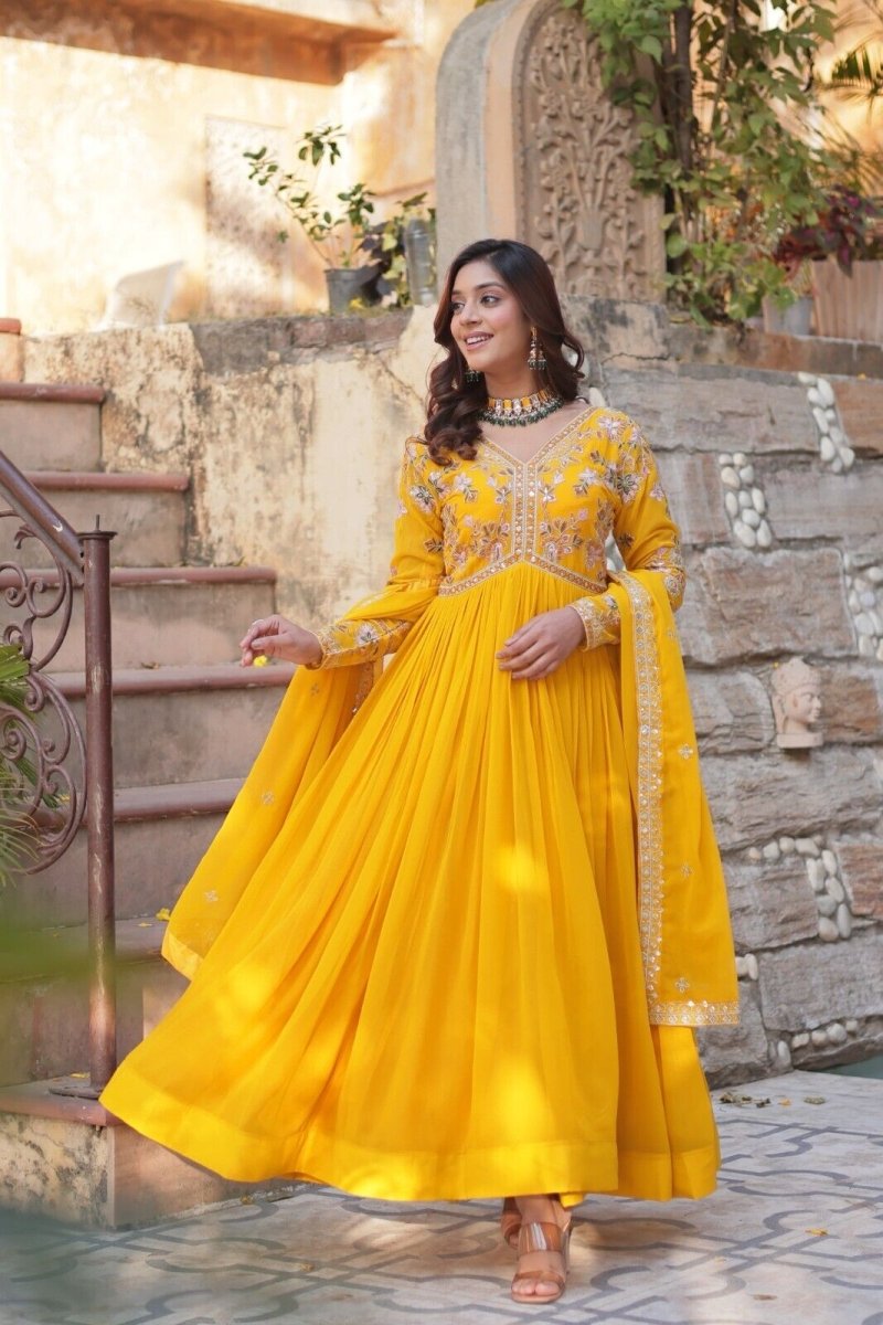 Anarkali Gown Red Pakistani Dress Suit Wear Indian Bollywood Long full length - 001FASHIONFORWARD