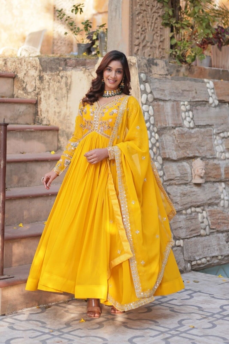 Anarkali Gown Red Pakistani Dress Suit Wear Indian Bollywood Long full length - 001FASHIONFORWARD