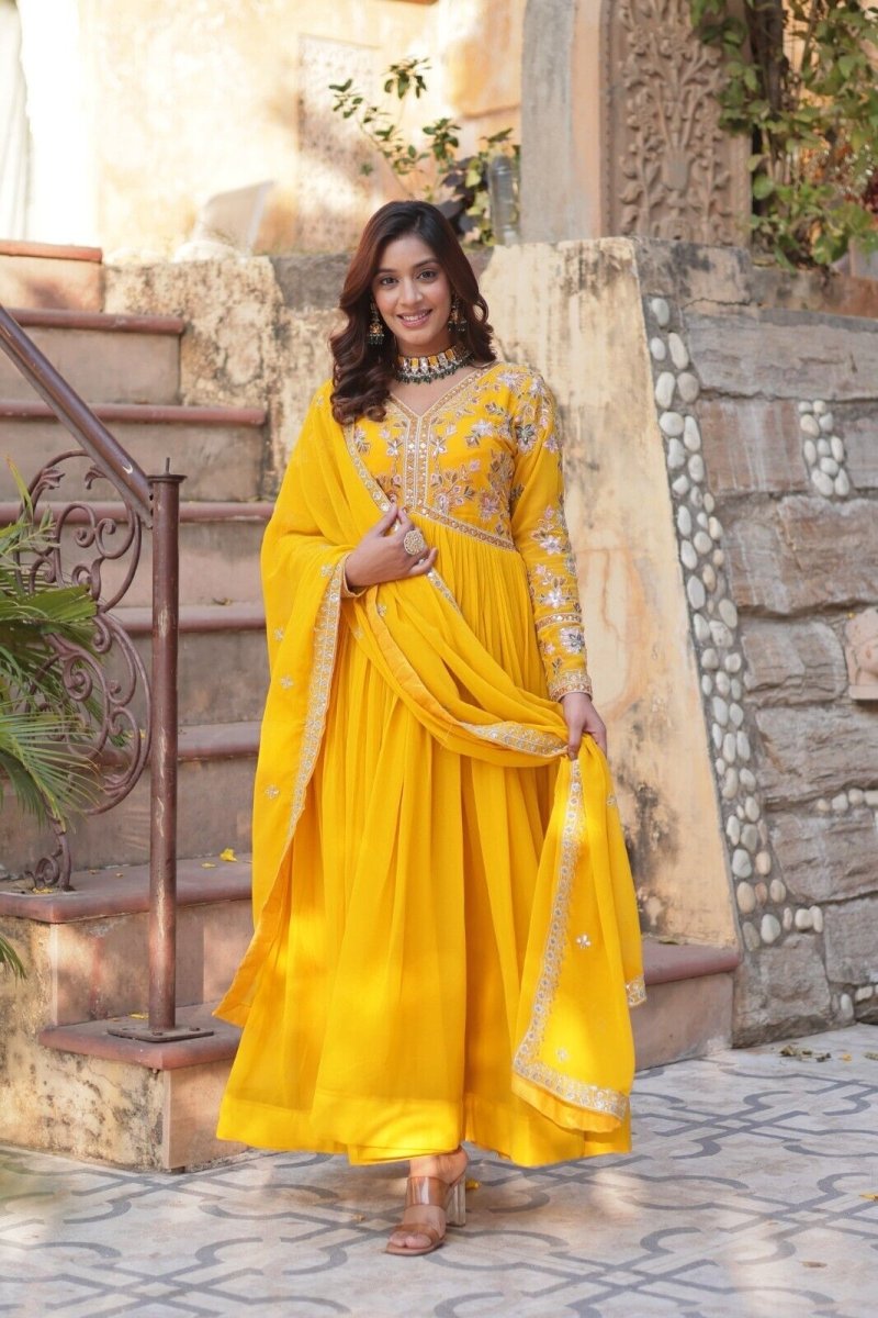 Anarkali Gown Red Pakistani Dress Suit Wear Indian Bollywood Long full length - 001FASHIONFORWARD